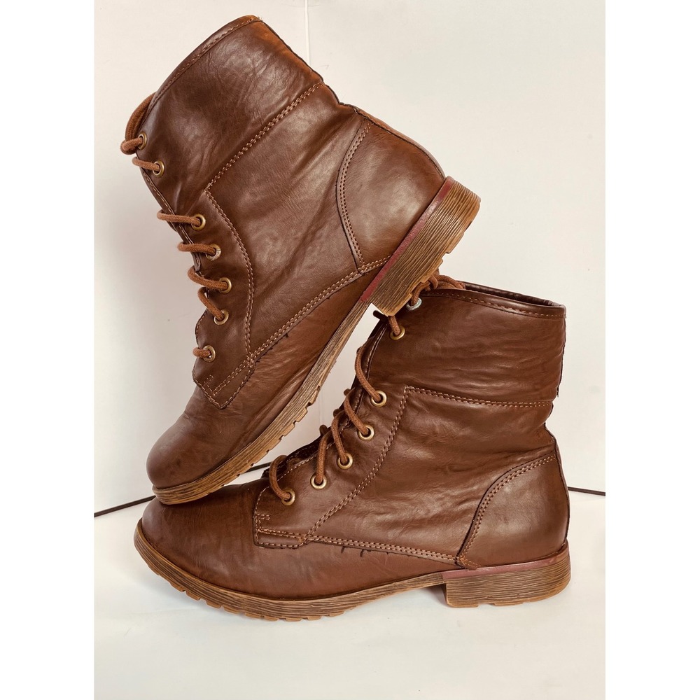 Rock & Candy by Zigi Women Brown Lace Up Combat Boots Plaid Lined Lug Sole - Picture 5 of 10